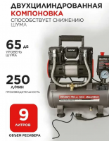 Компрессор коаксильный безмасляный BlackWeld BW1400/9-PRO 9л